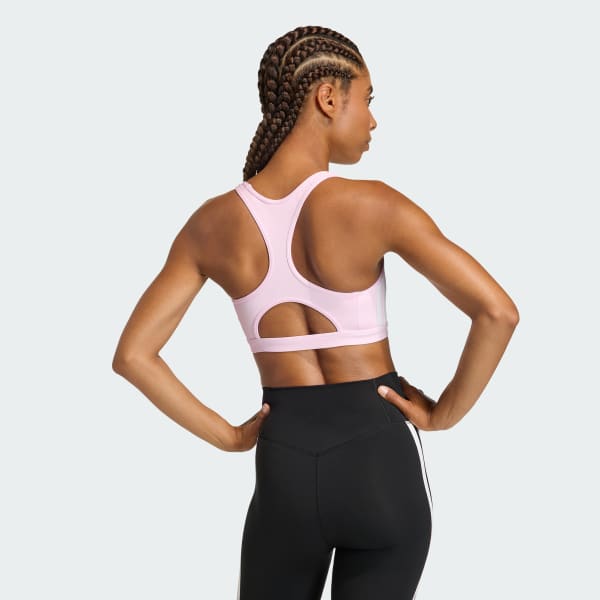 Pink 옵티메 에센셜 워크아웃 3-스트라이프 미디엄 서포트 브라