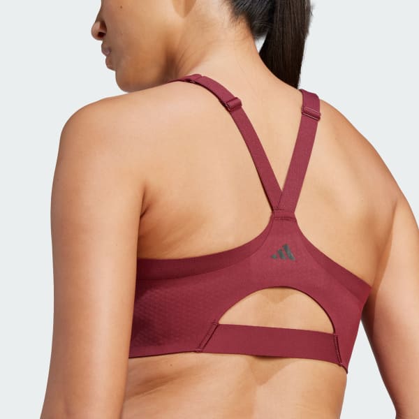 adidas Womens TLRD Impact Luxe High-Support Zip Sports Bra Red 32DD