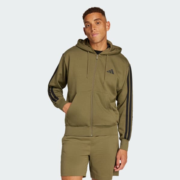 adidas Essentials 3-Stripes Fleece Hoodie - Green | Free