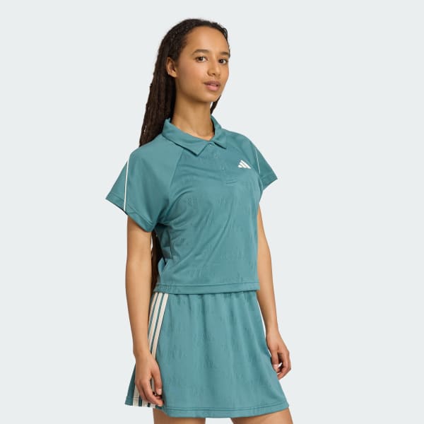 Green Stadium 3-Stripes Tennis Inspired Jacquard Polo Tee