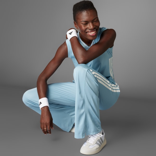 Azul Pantalón Tiro Cut 3 Rayas Malla Pierna Ancha