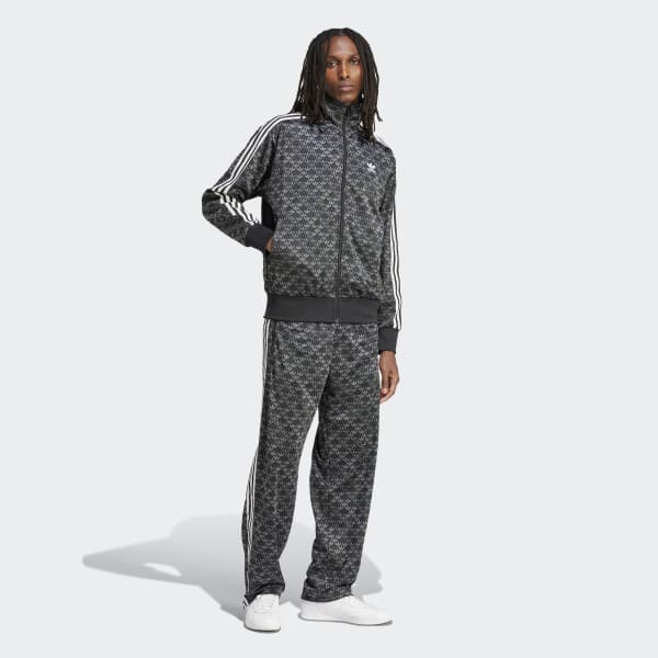 【希少デザイン】adidasジャージ　ファイヤーバード　モノグラム　総柄　黒　M ミッキーマウス×ORIGINALS モノグラム刺繍 ファイヤーバード