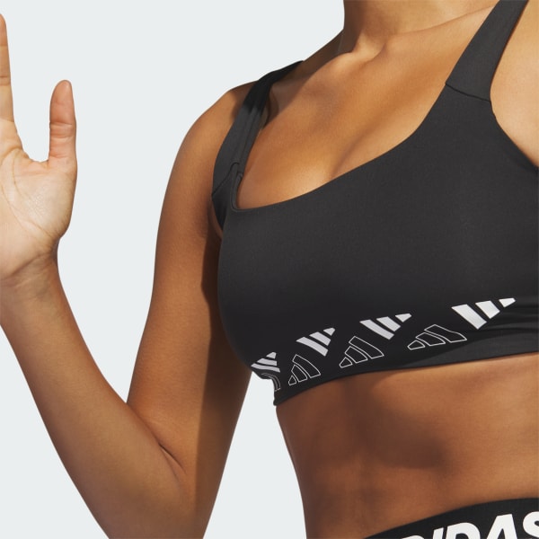สีดำ สปอร์ตบราซัพพอร์ตระดับปานกลางแต่งโลโก้ adidas Powerimpact