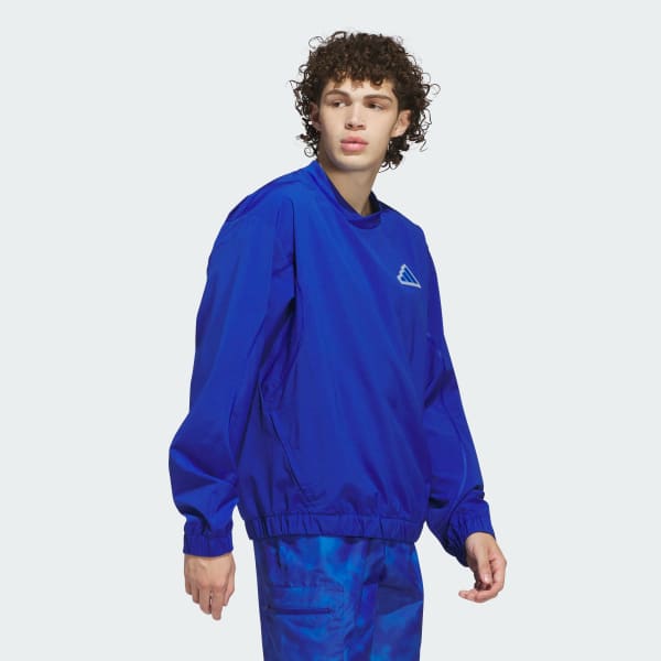 Blue Woven Pullover Crew Sweatshirt