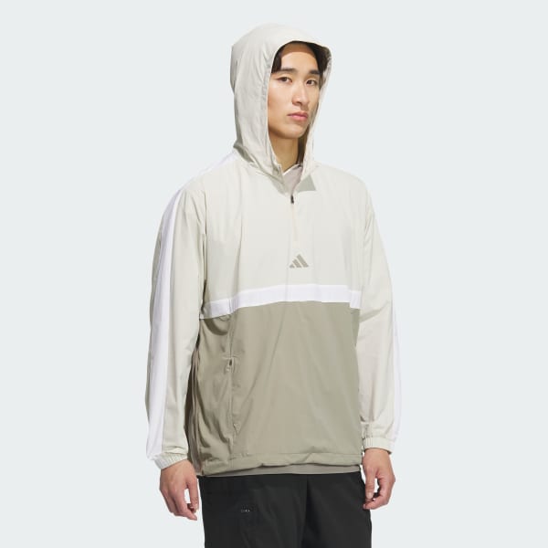 ベージュ 【ゴルフ】クオータージップ　フード　プルオーバー 長袖