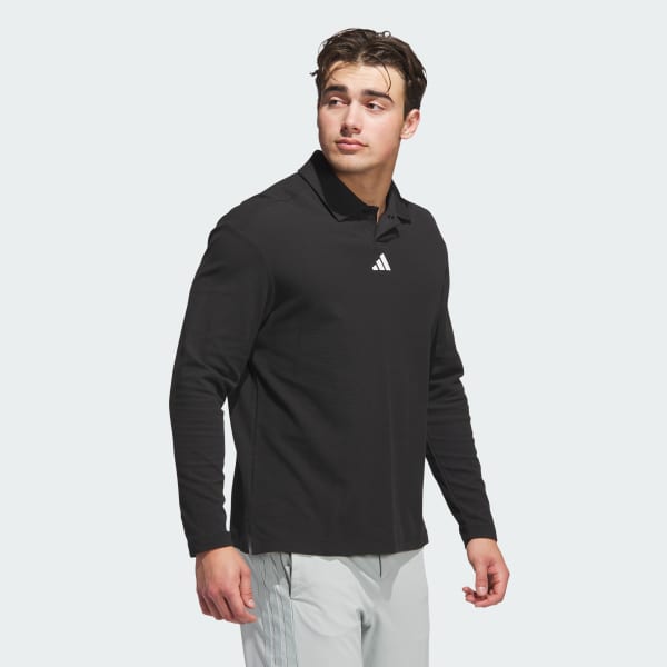 adidas Beyond Long Sleeve Loose Fit Polo Shirt - Black | Free