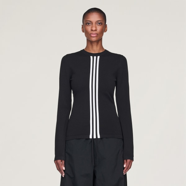 Schwarz Y-3 3-Streifen langärmliges Shirt