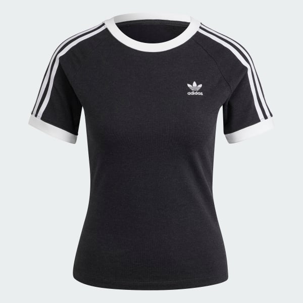 Preto Camiseta Raglã Três Listras Slim