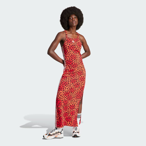 adidas Originals Leopard Luxe 3-Stripes Maxi Dress - Red | Women's ...