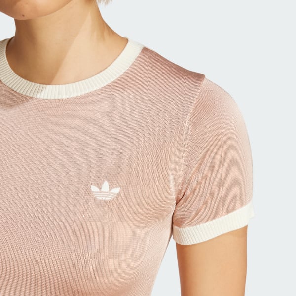 adidas Knitted 3-Stripes Short Tee - Beige | adidas Singapore