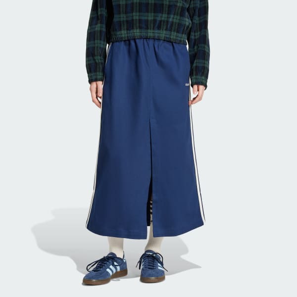 Blauw Cotton Twill Midi Rok