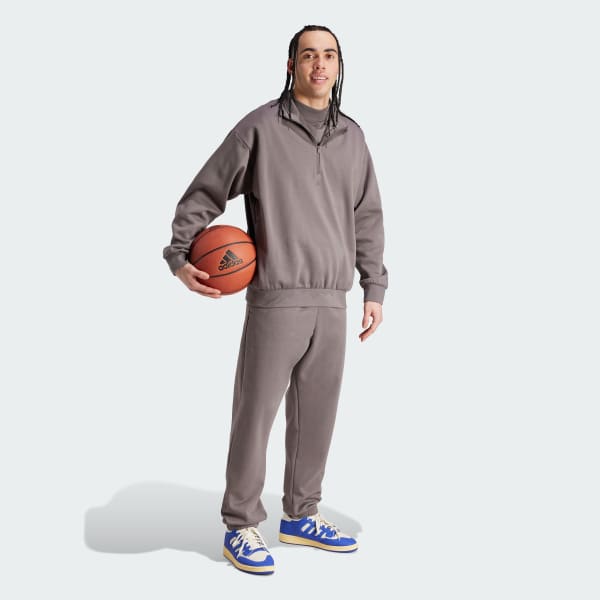 Marron Sweat-shirt demi-zip adidas Basketball