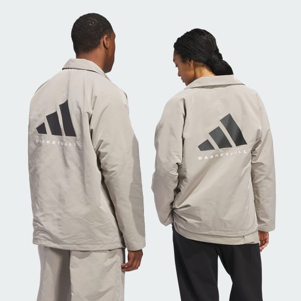 Beige adidas Basketball Coach Jacke – Genderneutral