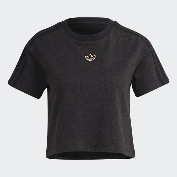 Negro Camiseta Corta con Logo Extravagante del Trifolio Metalizado