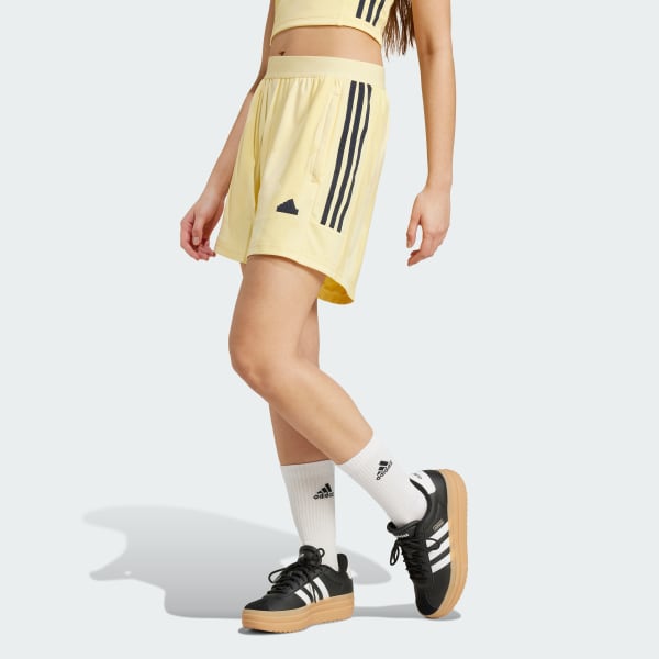 Adidas 3 stripe shorts womens yellow hot sale