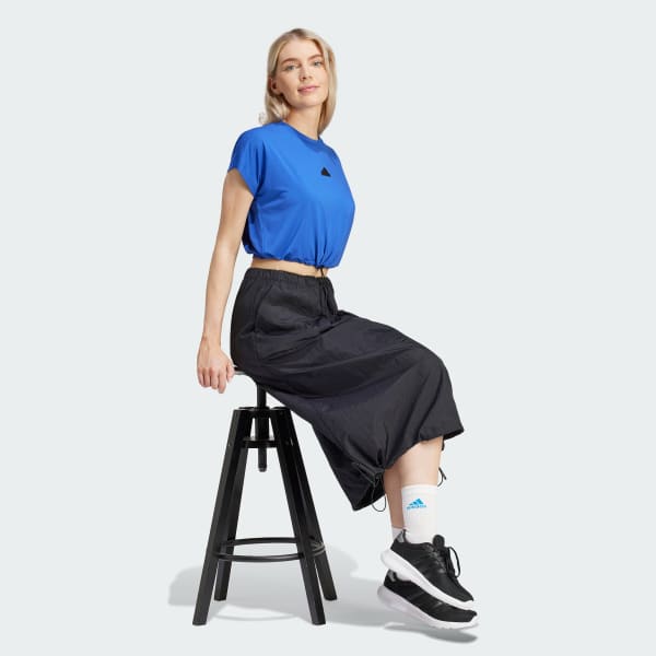Blue City Escape Crop Tee With Bungee Cord