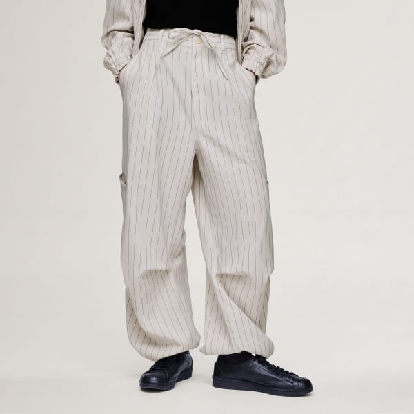 White Y-3 PINSTRIPE UT STRAIGHT LEG PANTS
