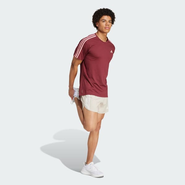 Burgundy Own the Run 3-Stripes Tee