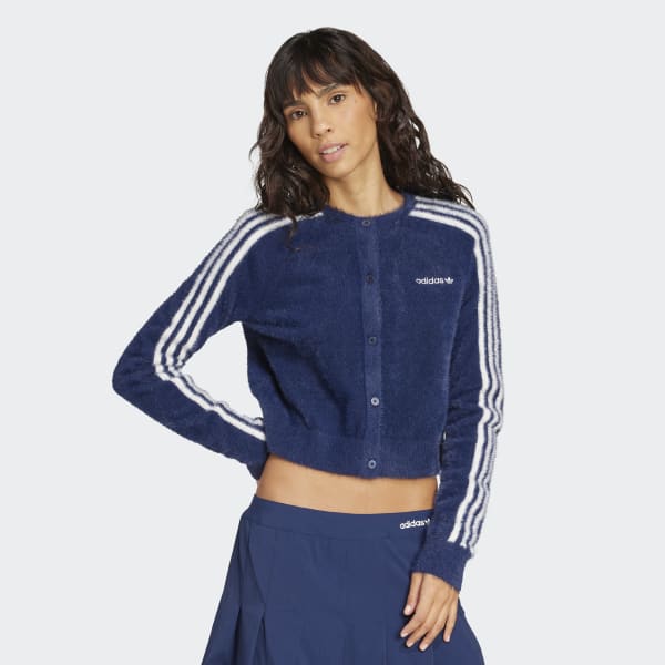 adidas FLUFFY KNITTED CARDIGAN ネイビー adidas Fluffy Knitted Cardigan - Blue | Free Shipping with adiClub