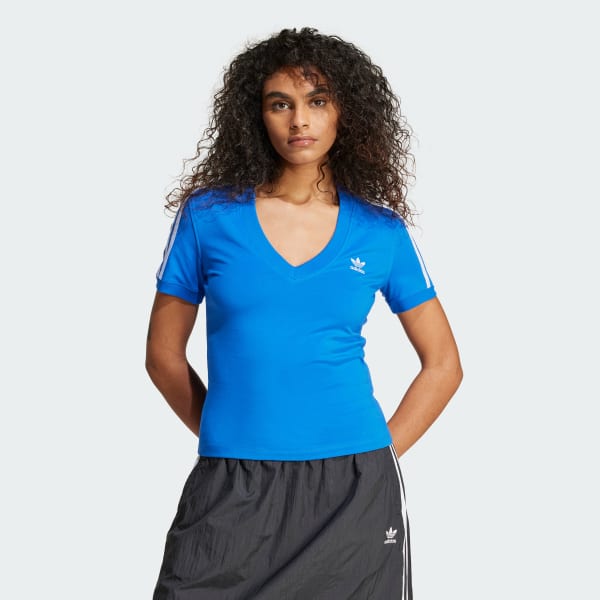 アディダス☆レディース☆Adicolor 3-Stripes V-Neck Slim Tee Adidas Originals Adicolor 3-Stripes V-Neck Slim Tee S - POIZON