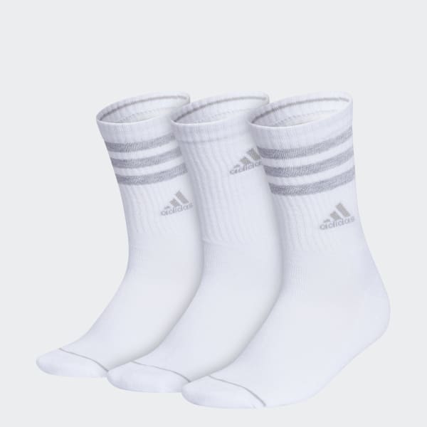 adidas Cushioned 3-Stripes Crew Socks 3-Pack - White | Free