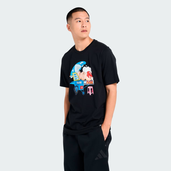 สีดำ เสื้อกราฟฟิกลูกชิ้นปิ้ง