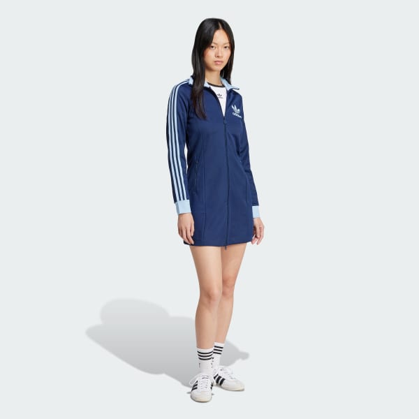 ブルー アディカラー スリーストライプス トラックトップ ワンピース