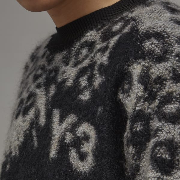 Schwarz Y-3 Leopard Knit Crew Sweatshirt HM544