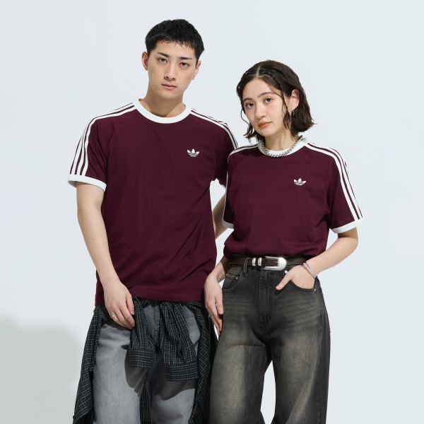 バーガンディ スリーストライプ Tシャツ