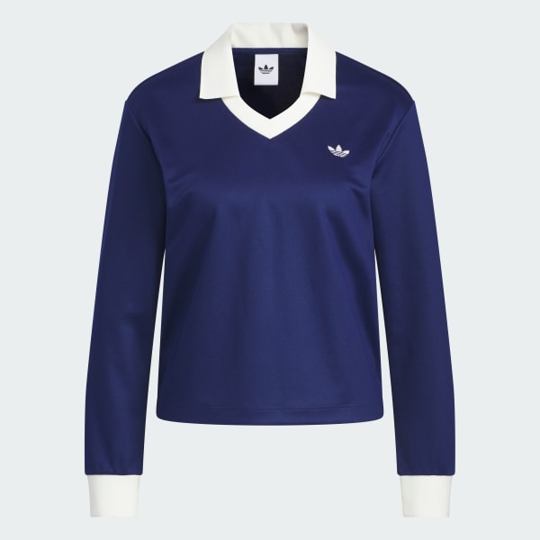 ブルー Vネック長袖ジャージ