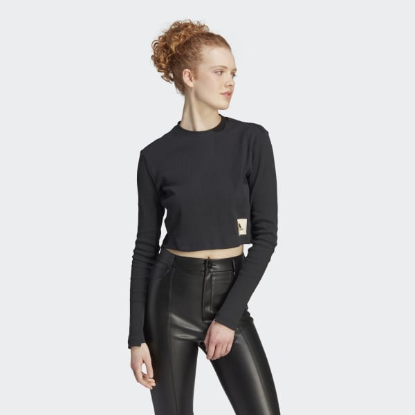 Black Lounge Ribbed Crop Long Sleeve Tee