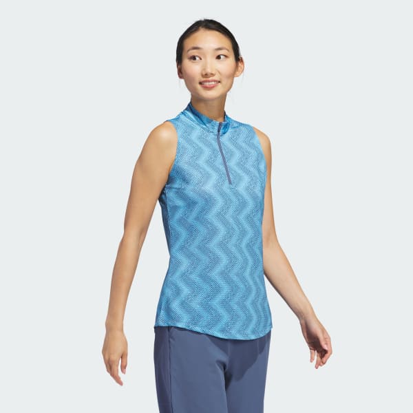 modrá Women's Ultimate365 Ottoman Printed Sleeveless Polo Shirt