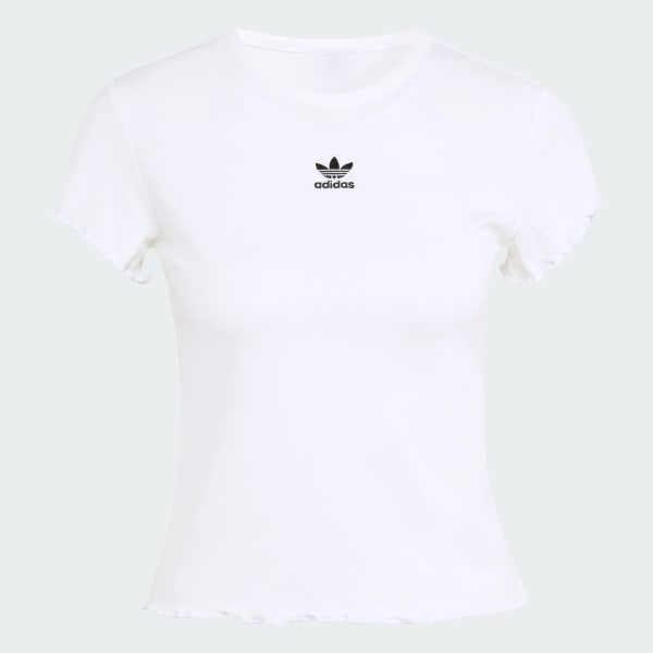 สีขาว เสื้อยืดทรงสั้นดีไซน์ขอบหยัก ESSENTIALS