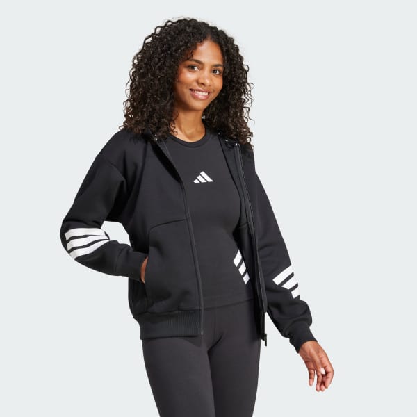 Đen Áo Hoodie Khóa Kéo 3 Sọc Future Icons