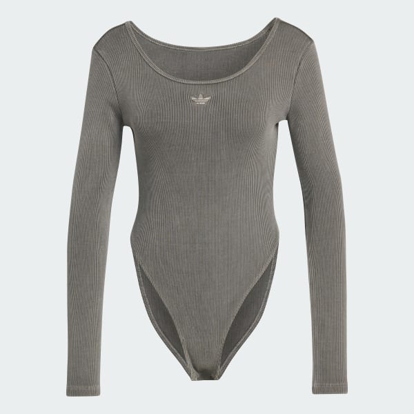 Zwart ESSENTIALS RIB WASHED BODYSUIT MET LANGE MOUWEN