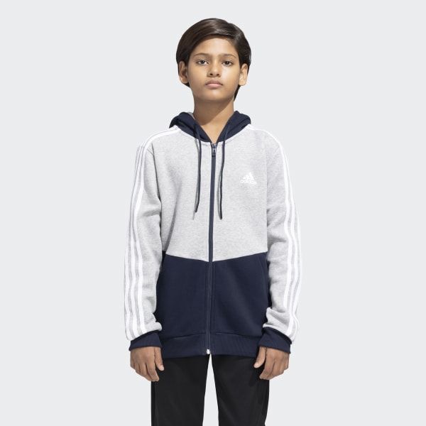 Grey 3 STRIPES FULLZIP HOODED TRACKTOP