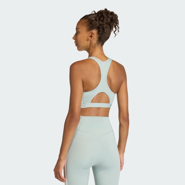 Green Optime Essentials Workout 3-Stripes Medium Support Bra