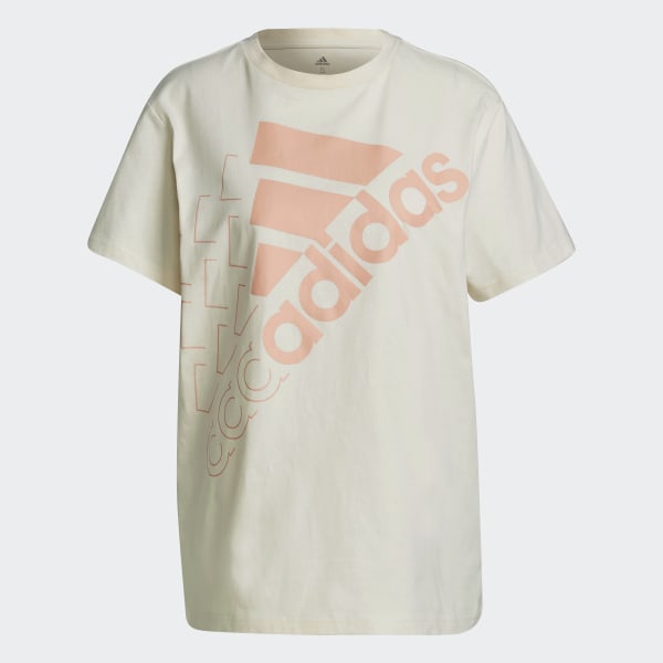Beige Playera Brand Love Slanted Logo Holgada y Alargada ISA92