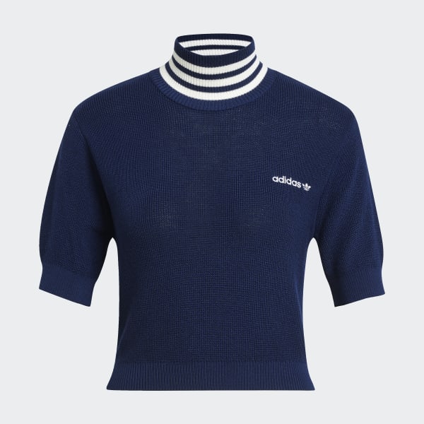 adidas ベルベット クロップドタートルネック ADIDAS] クロップトップ ラインストーン ベルベット ブラック