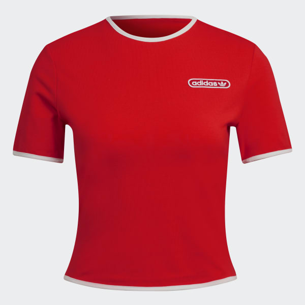 Rouge T-shirt crop avec bordure WY046