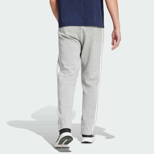 adidas Essentials 3-Stripes Open Hem Fleece Pants - Grey, Men's Lifestyle