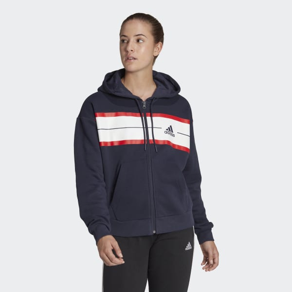 Bla Essentials Pinstripe Block Fleece Full-Zip Loose Fit Hettegenser HQ542
