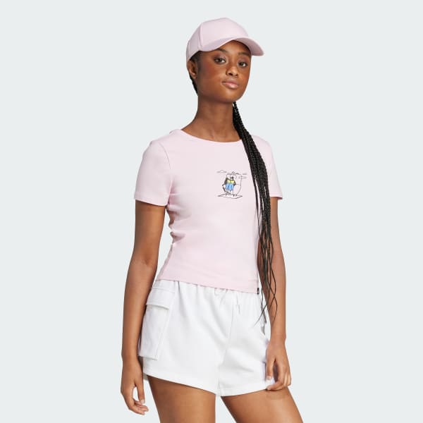 Rosado Polo estampado por encima de la cintura con garabato