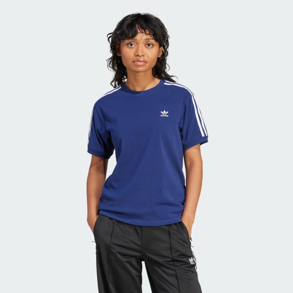 Adidas 3 stripes t shirt blue shop