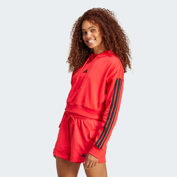 Polera con capucha Essentials French Terry Crop 3 bandas
