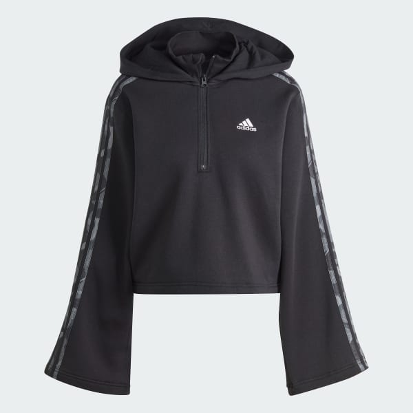 adidas Floral Graphic 3 Stripes Fleece Hoodie Black adidas Thailand