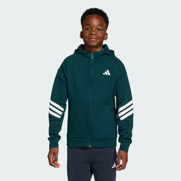 Πράσινο Future Icons 3-Stripes Full-Zip Hooded Track Jacket Kids