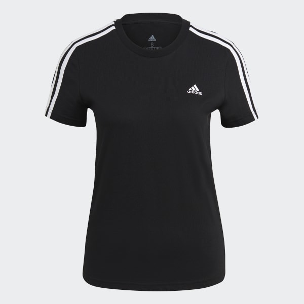 Czerń Essentials Slim 3-Stripes Tee