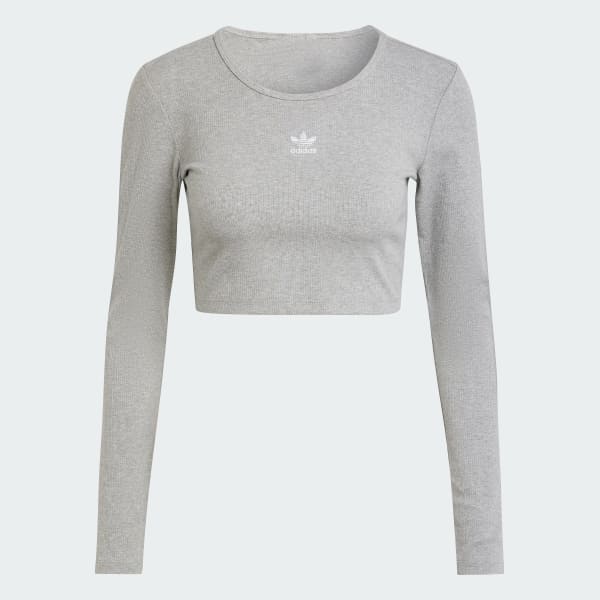 Grey Essentials Ribbed Crop Long Sleeve Tee