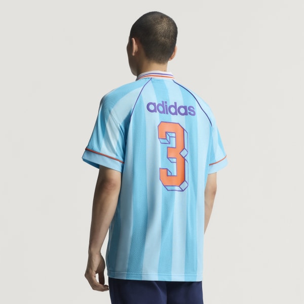 adidas サッカーシャツ 青 ストライプ アディダス ジャカード・ストライプ・ジャージー - ブルー
